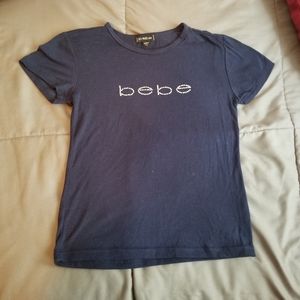 bebe Navy Crop Top Baby Tee Y2k 2000s Style Sz Sm